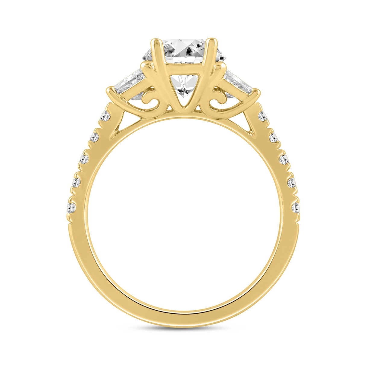 LADIES RING 3.00CT ROUND/OVAL/TRAPEZOID DIAMOND 14K YELLOW GOLD (CENTER STONE OVAL DIAMOND 2.00CT)
