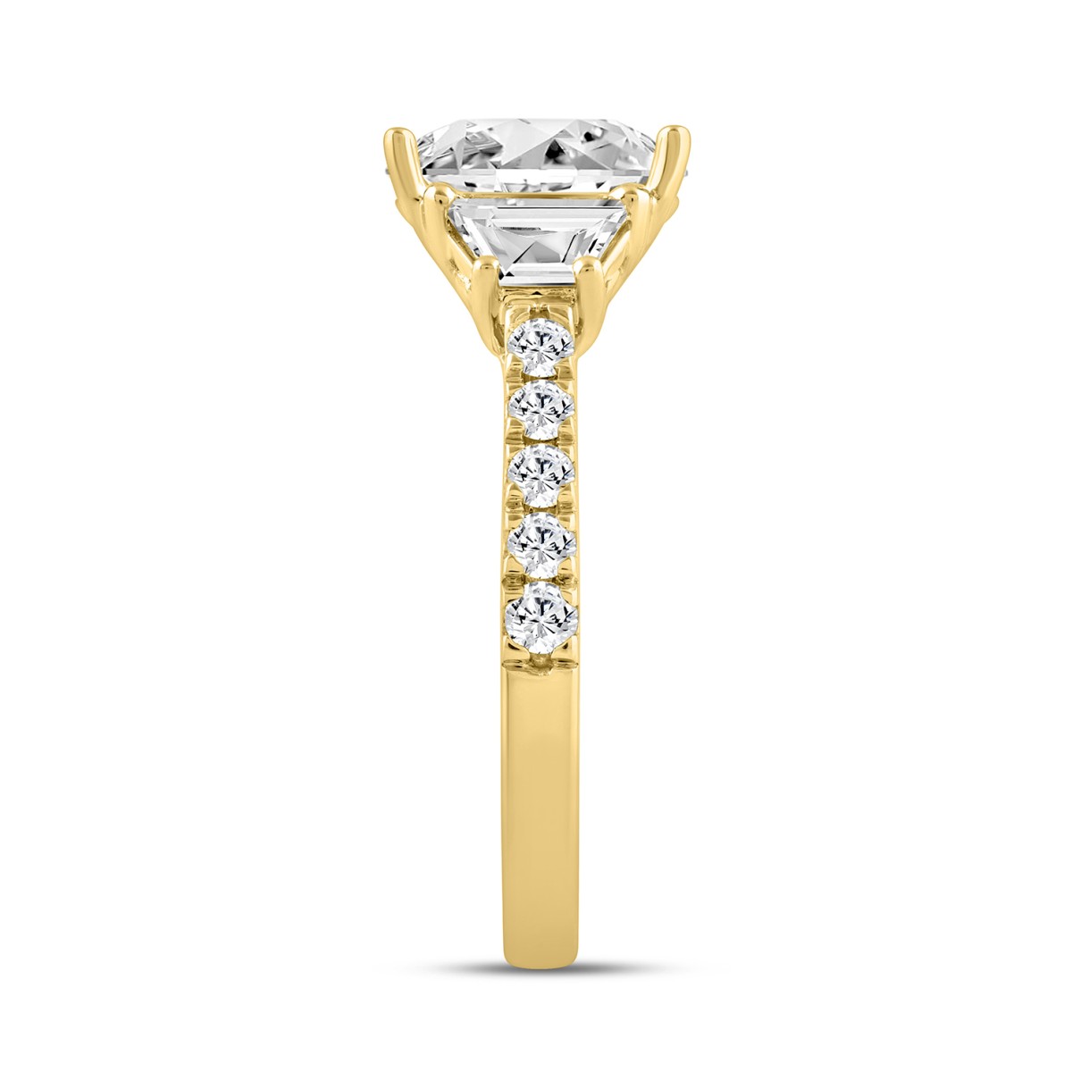 LADIES RING 3.00CT ROUND/OVAL/TRAPEZOID DIAMOND 14K YELLOW GOLD (CENTER STONE OVAL DIAMOND 2.00CT)