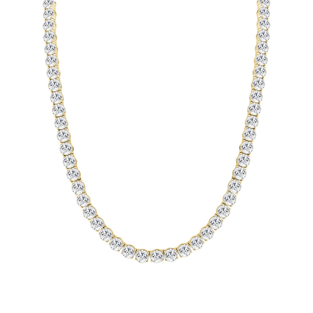 LADIES TENNIS NECKLACE 53.00CT ROUND DIAMOND 14K Y...