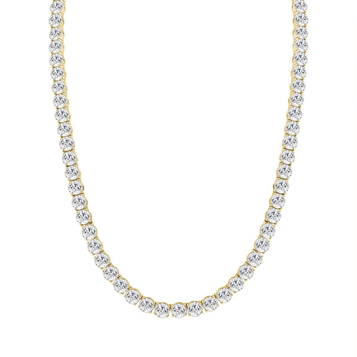 LADIES TENNIS NECKLACE 85.00CT ROUND DIAMOND 14K Y...