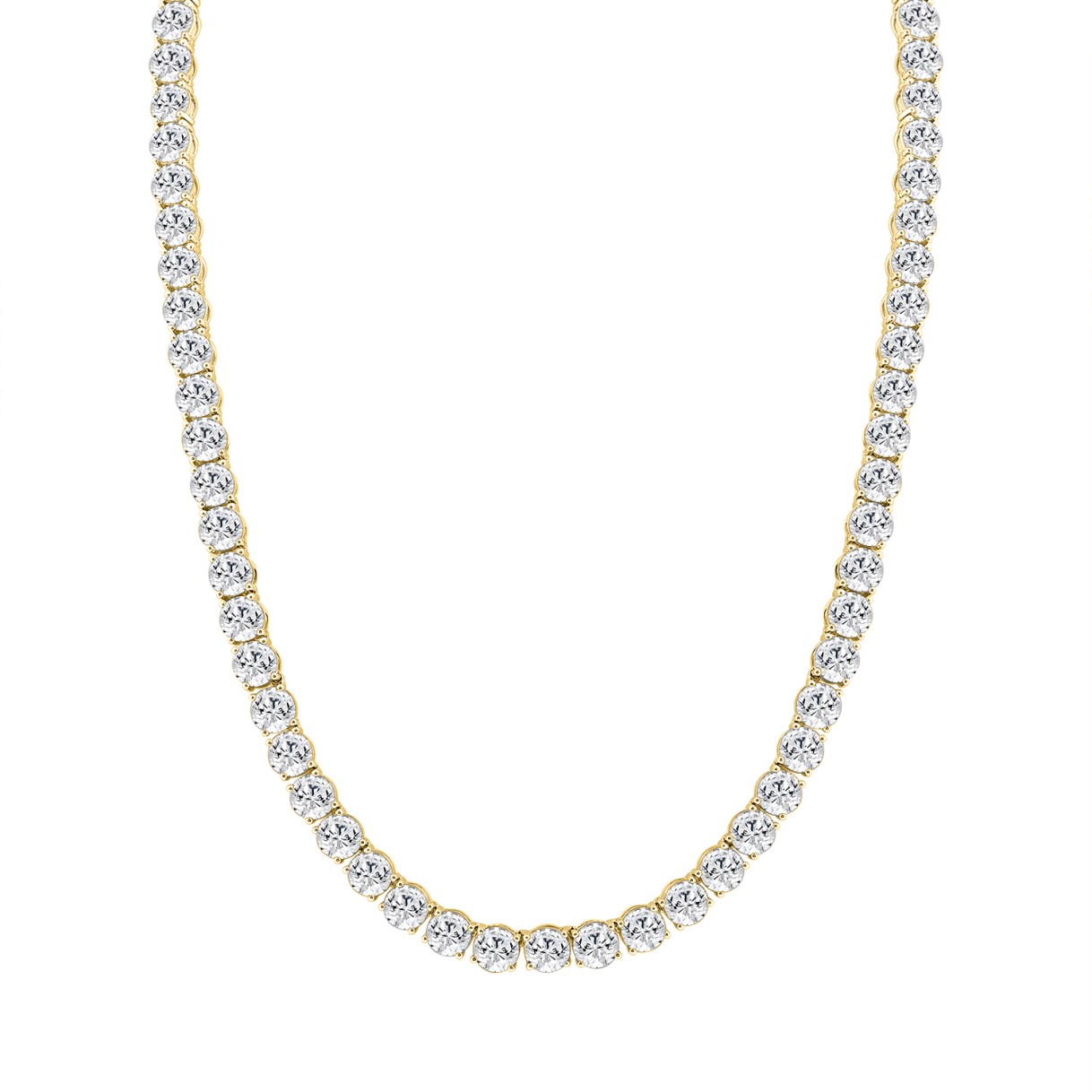 LADIES TENNIS NECKLACE 85.00CT ROUND DIAMOND 14K YELLOW GOLD 
