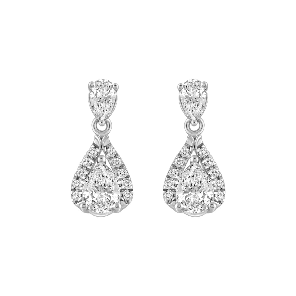 14K WHITE GOLD 1.00CT ROUND/PEAR DIAMOND LADIES EARRING