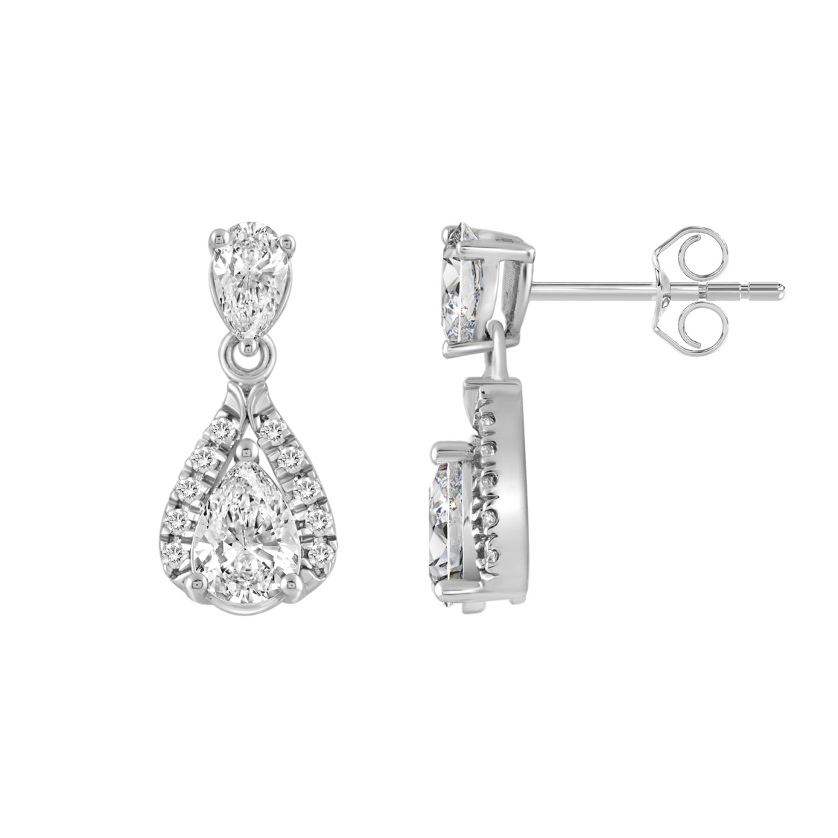 14K WHITE GOLD 1.00CT ROUND/PEAR DIAMOND LADIES EARRING