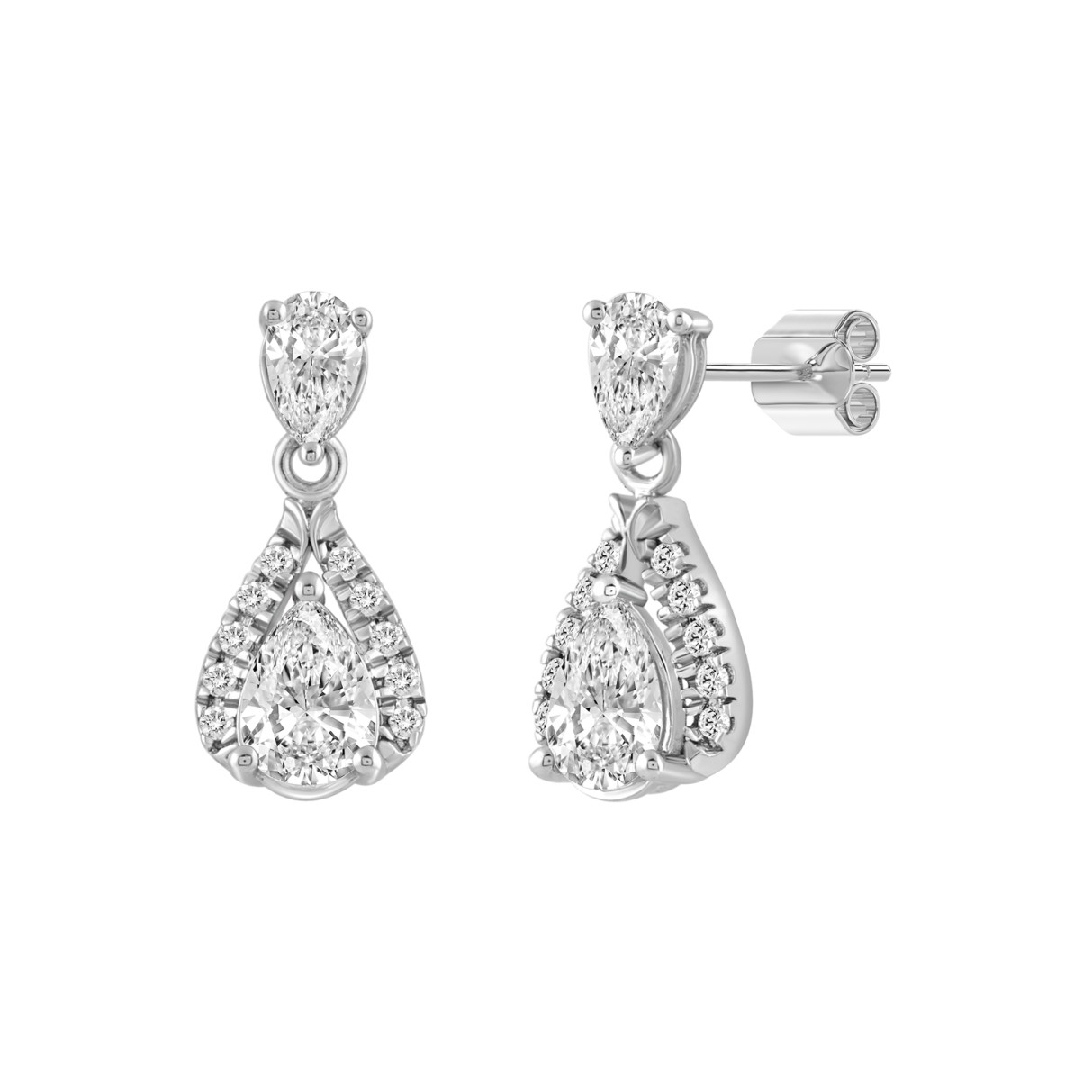 14K WHITE GOLD 1.00CT ROUND/PEAR DIAMOND LADIES EARRING