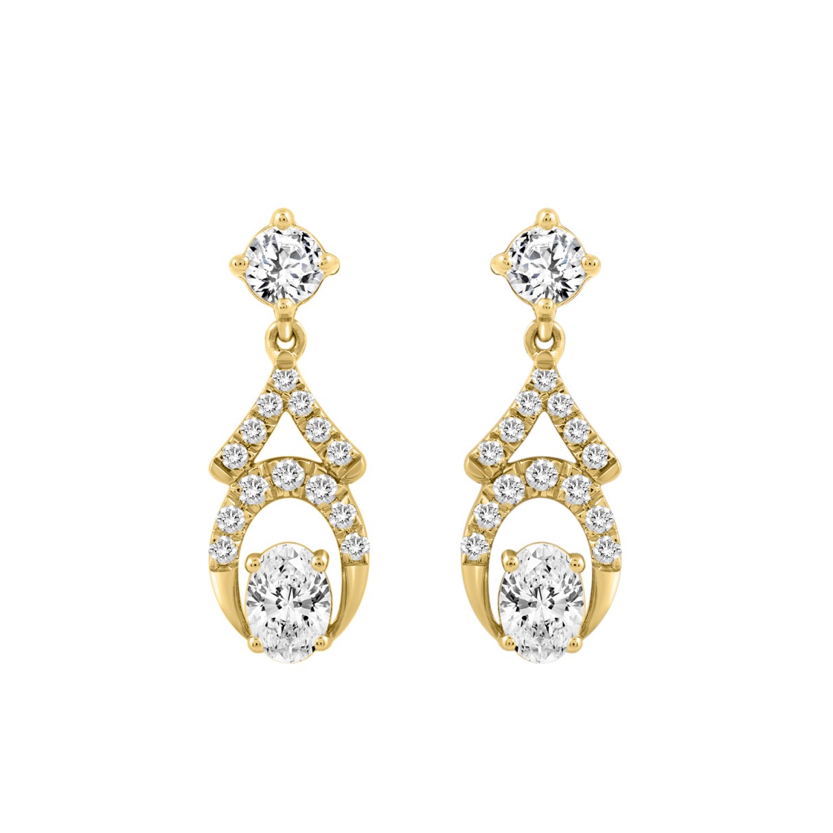 14K YELLOW GOLD 1.00CT ROUND/OVAL DIAMOND LADIES EARRING