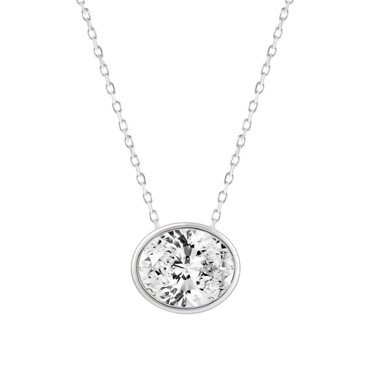 LADIES SOLITAIRE PENDANT 3.00CT OVAL DIAMOND 14K WHITE GOLD