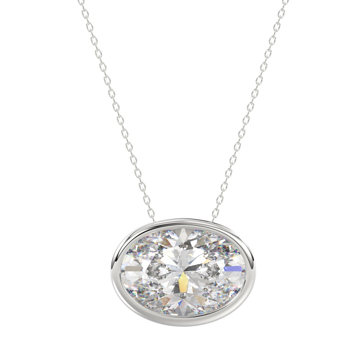 LADIES SOLITAIRE PENDANT 3.00CT OVAL DIAMOND 14K WHITE GOLD