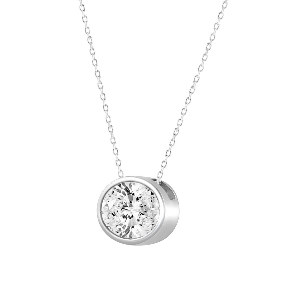 LADIES SOLITAIRE PENDANT 3.00CT OVAL DIAMOND 14K WHITE GOLD