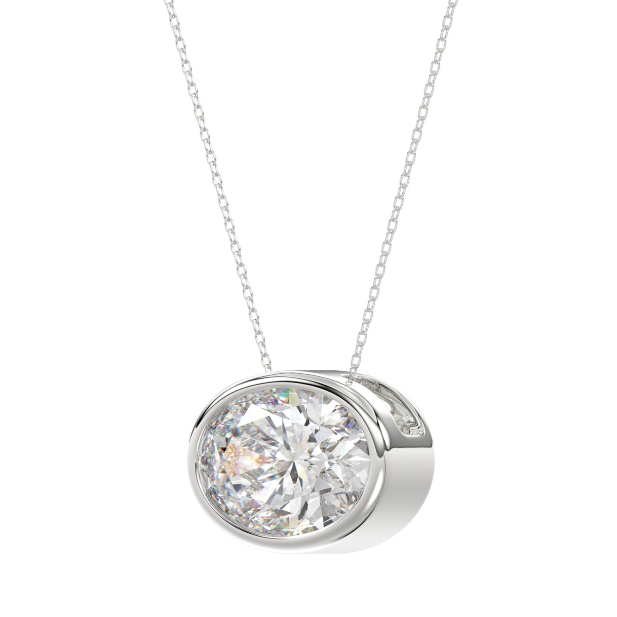 LADIES SOLITAIRE PENDANT 3.00CT OVAL DIAMOND 14K WHITE GOLD