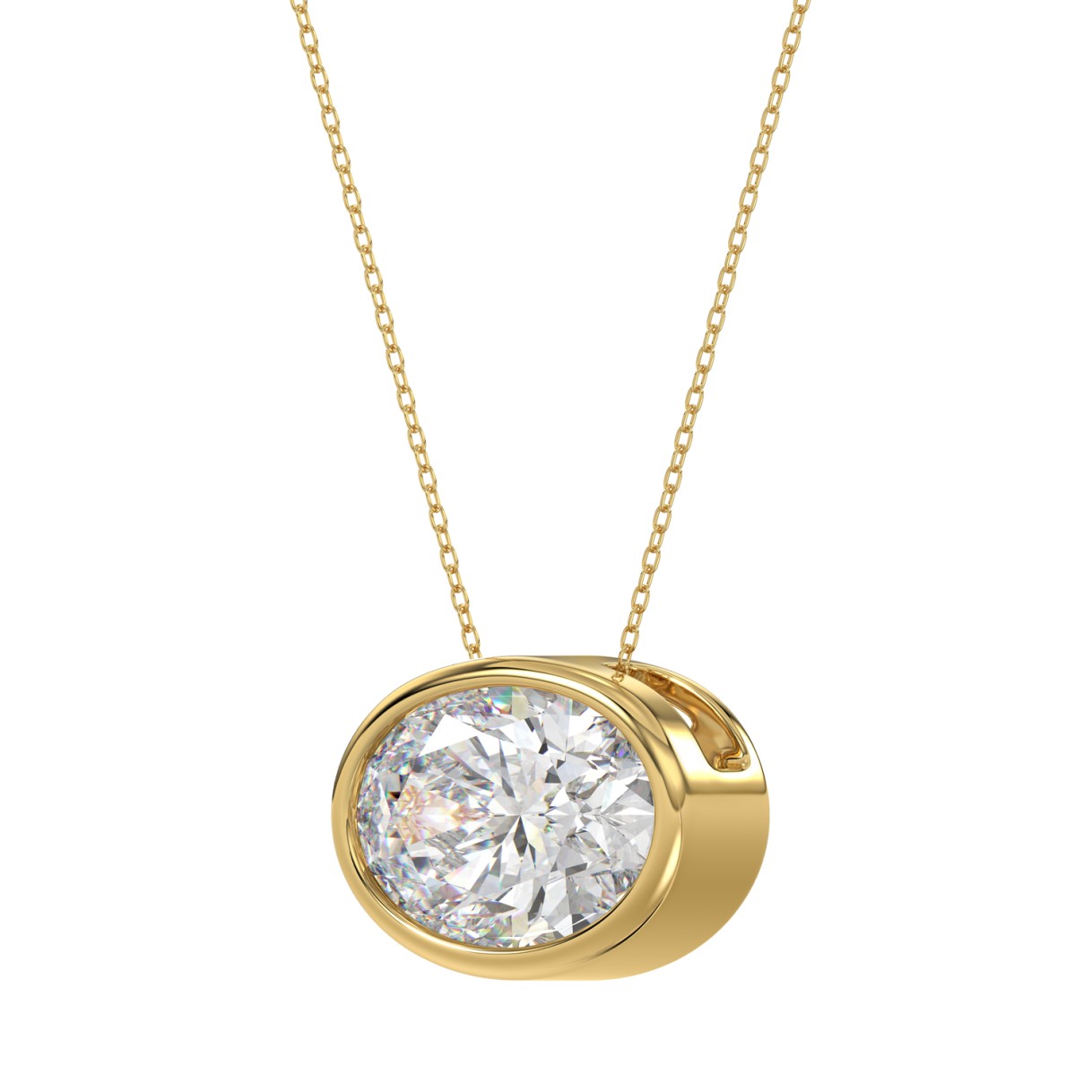 LADIES SOLITAIRE PENDANT 3.00CT OVAL DIAMOND 14K YELLOW GOLD