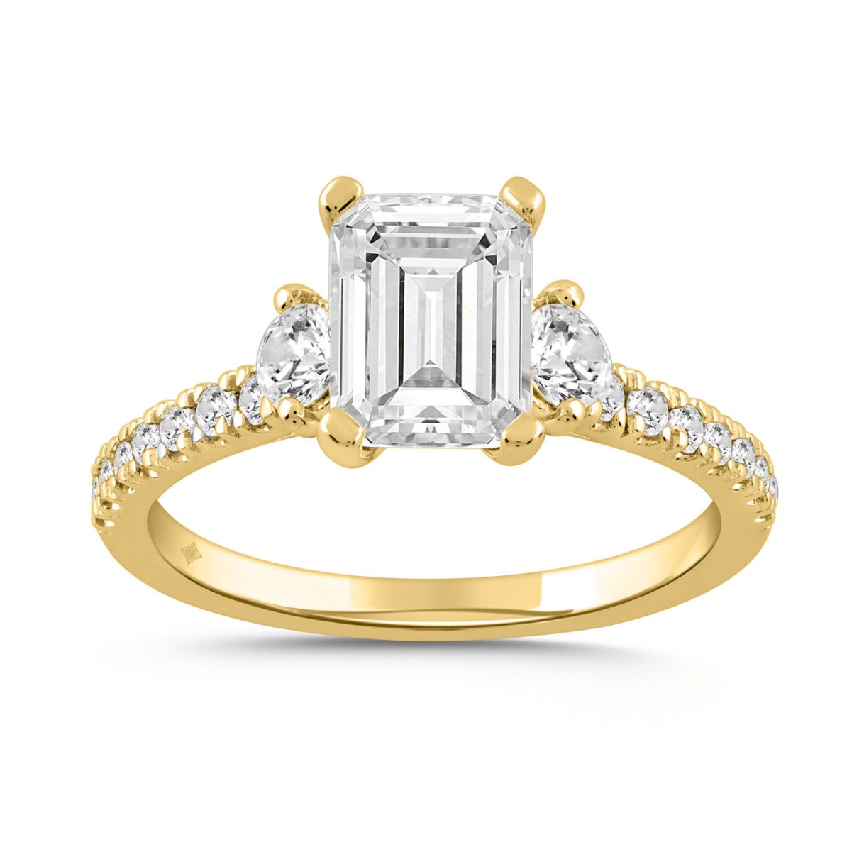 LADIES RING 2 1/2CT ROUND/EMERALD DIAMOND 14K YELLOW GOLD (CENTER STONE EMERALD DIAMOND 2.00CT)