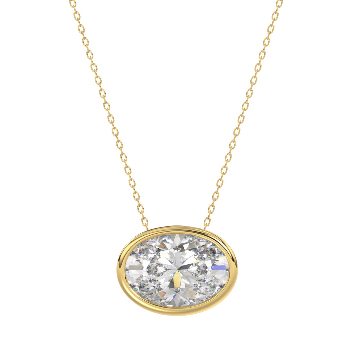 LADIES SOLITAIRE PENDANT 2CT OVAL DIAMOND 14K YELLOW GOLD