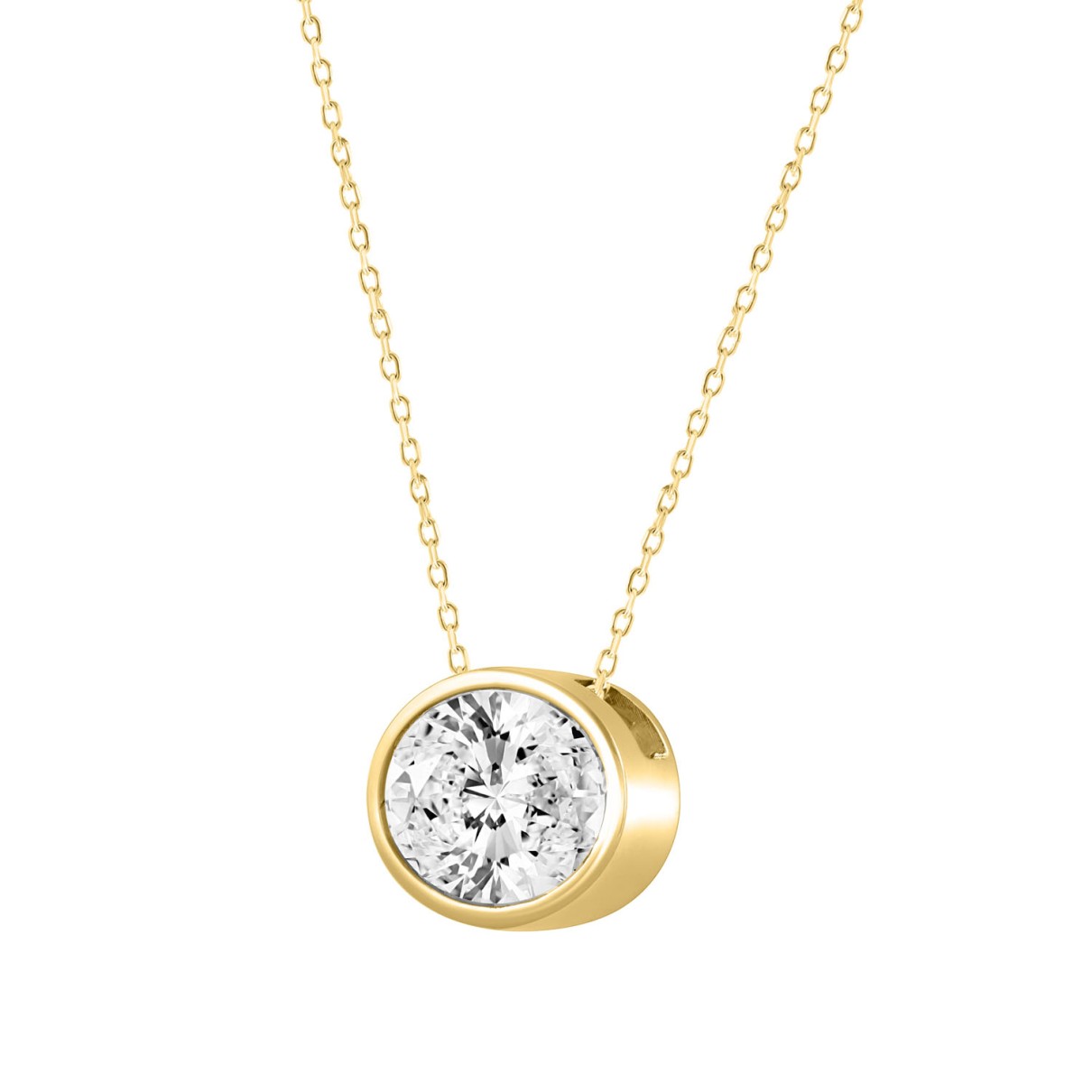 LADIES SOLITAIRE PENDANT 2CT OVAL DIAMOND 14K YELLOW GOLD