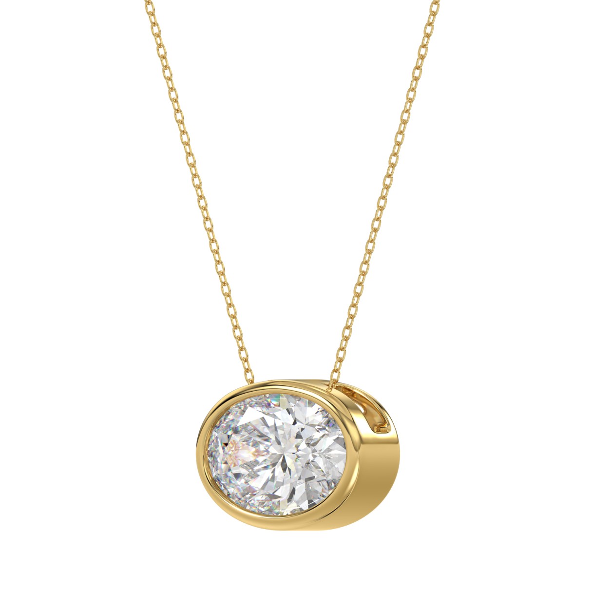 LADIES SOLITAIRE PENDANT 2CT OVAL DIAMOND 14K YELLOW GOLD