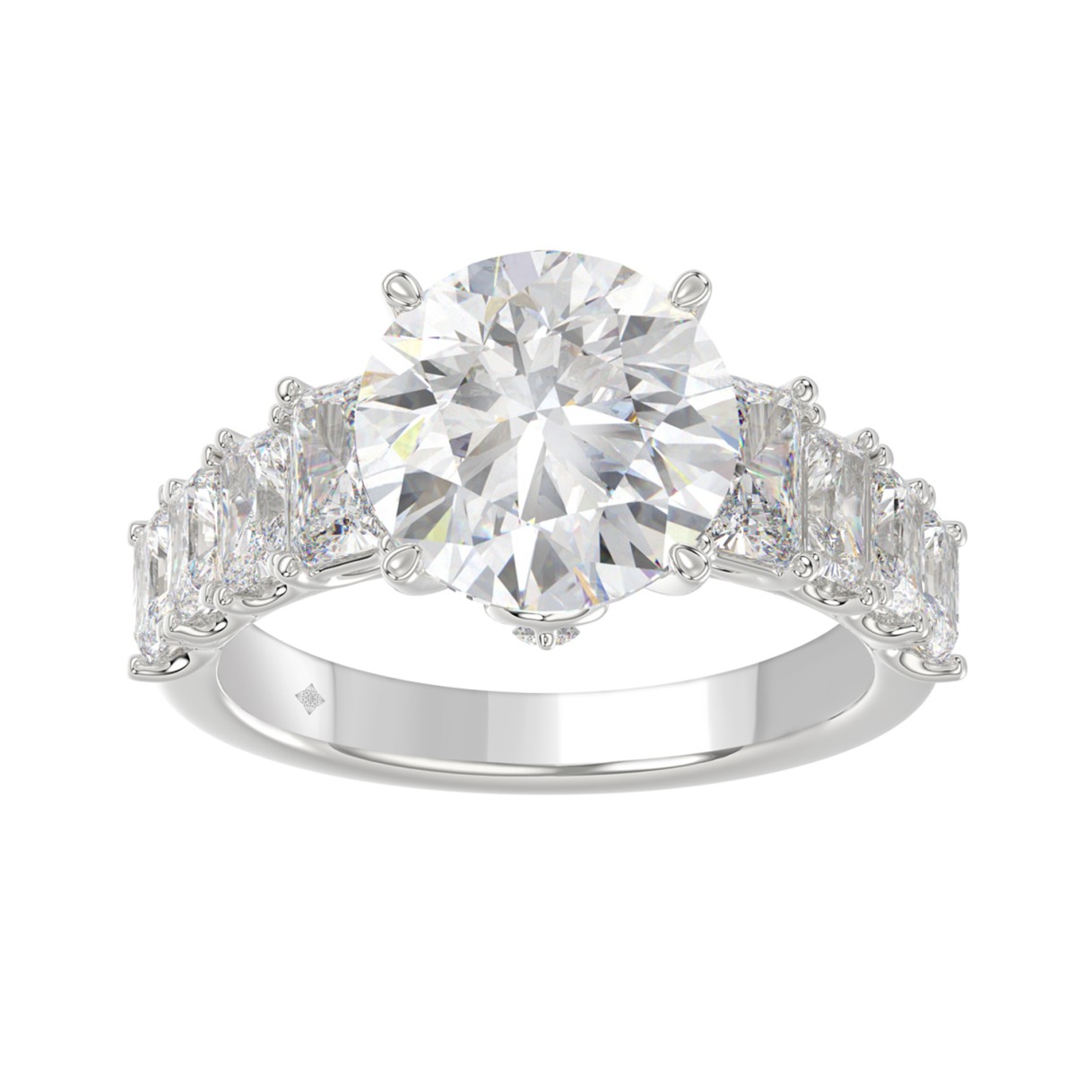 LADIES BRIDAL RING 4 3/4CT ROUND/EMERALD DIAMOND 14K WHITE GOLD (CENTER STONE ROUND DIAMOND 3.00CT)