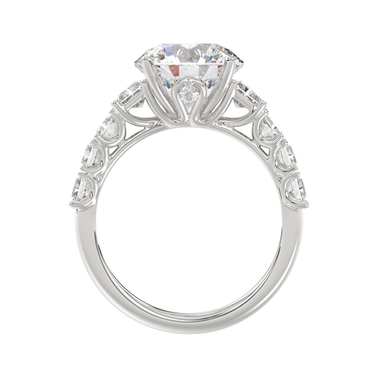 LADIES BRIDAL RING 4 3/4CT ROUND/EMERALD DIAMOND 14K WHITE GOLD (CENTER STONE ROUND DIAMOND 3.00CT)