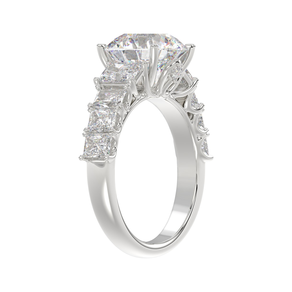 LADIES BRIDAL RING 4 3/4CT ROUND/EMERALD DIAMOND 14K WHITE GOLD (CENTER STONE ROUND DIAMOND 3.00CT)