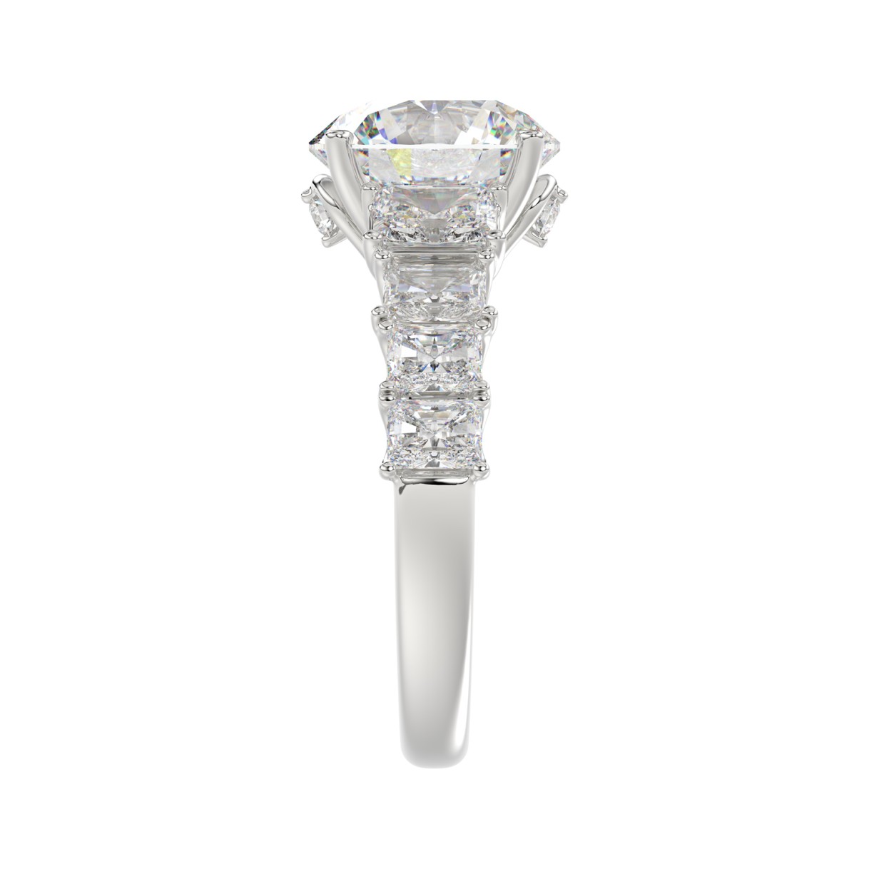 LADIES BRIDAL RING 4 3/4CT ROUND/EMERALD DIAMOND 14K WHITE GOLD (CENTER STONE ROUND DIAMOND 3.00CT)