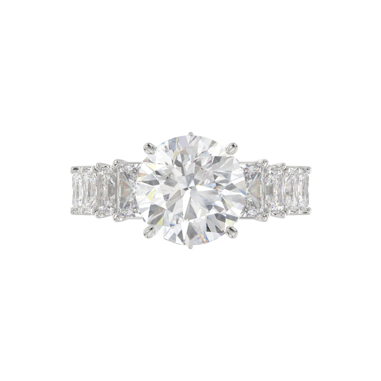LADIES BRIDAL RING 4 3/4CT ROUND/EMERALD DIAMOND 14K WHITE GOLD (CENTER STONE ROUND DIAMOND 3.00CT)