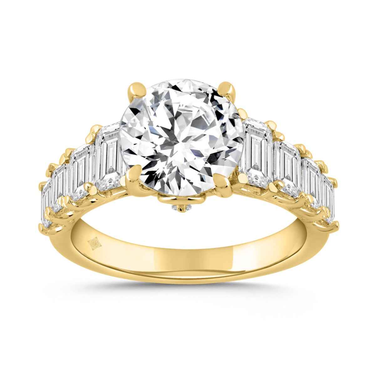 LADIES BRIDAL RING 4.75CT ROUND/EMERALD DIAMOND 14K YELLOW GOLD (CENTER STONE ROUND DIAMOND 3.00CT)