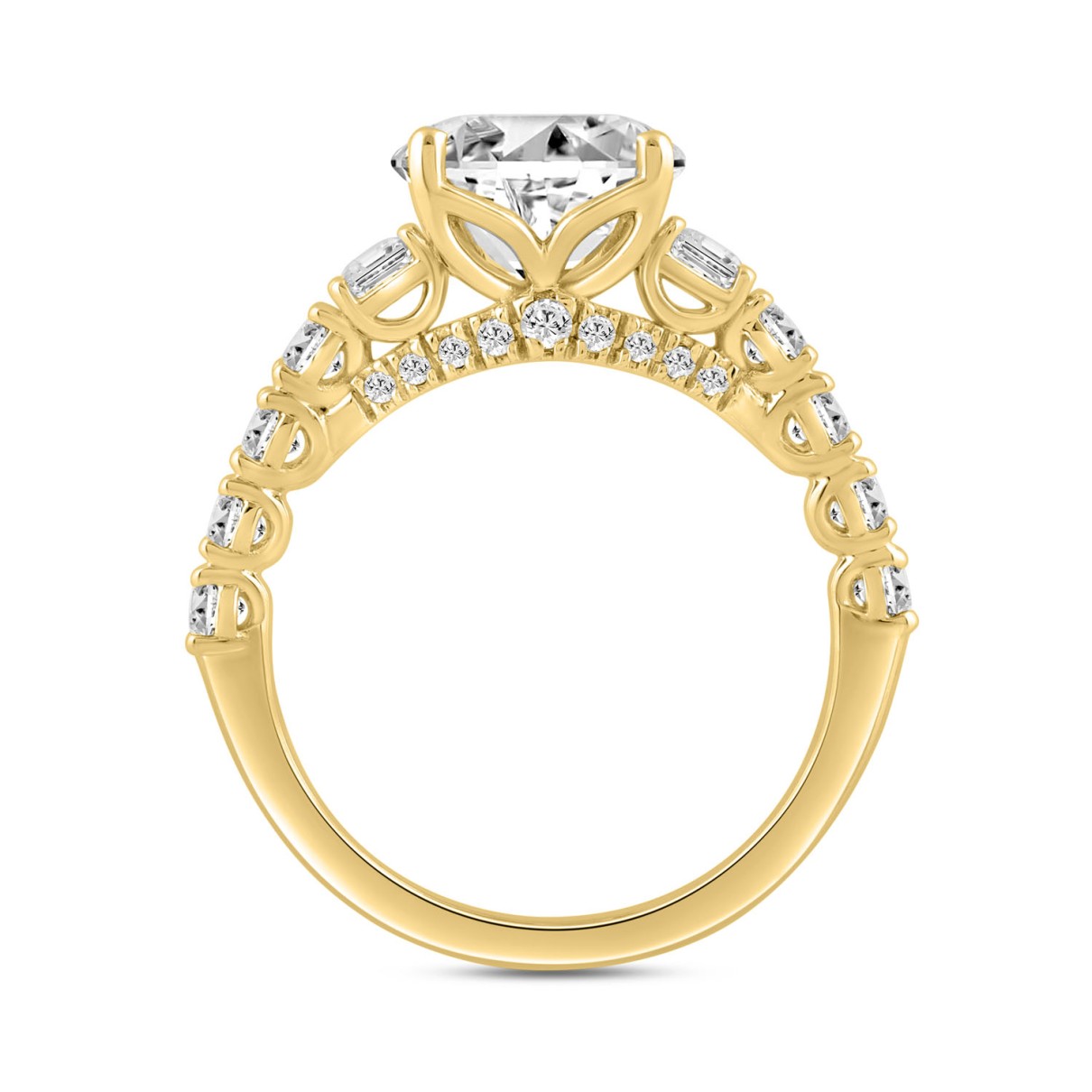 LADIES RING 4CT ROUND/EMERALD DIAMOND 14K YELLOW GOLD (CENTER STONE ROUND DIAMOND 3.00CT)