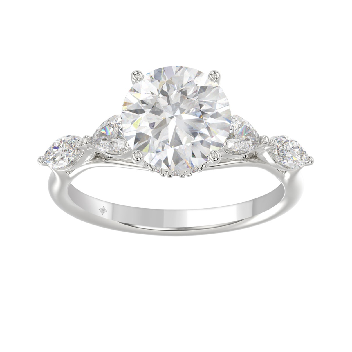 LADIES RING 2.50CT ROUND/PEAR/MARQUISE DIAMOND 14K WHITE GOLD (CENTER STONE ROUND DIAMOND 2.00CT)