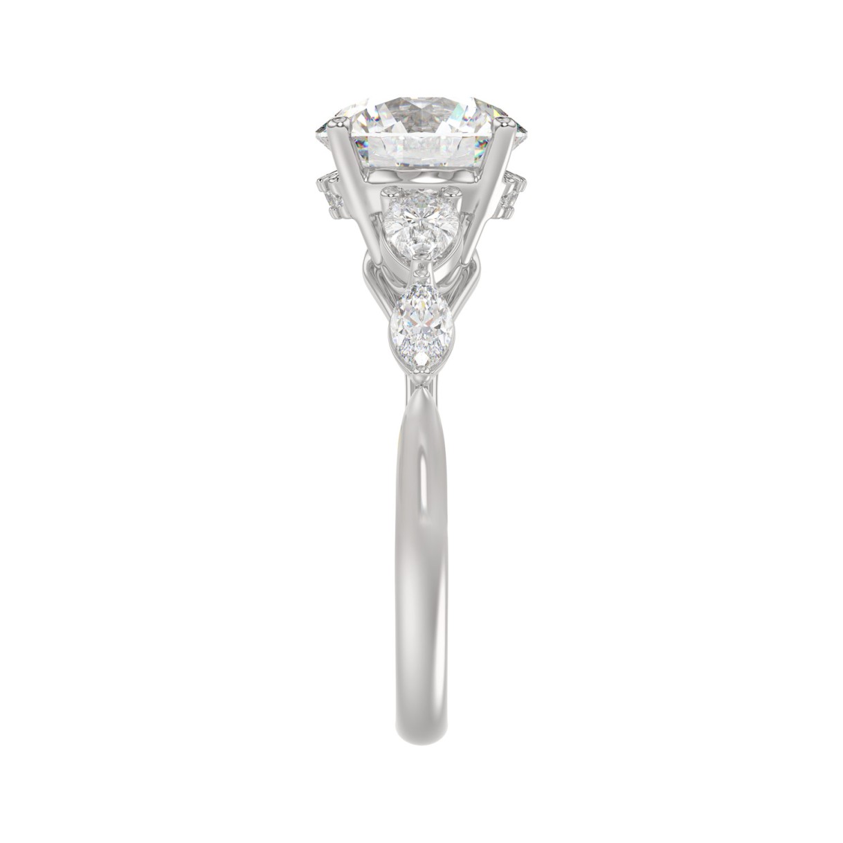 LADIES RING 2 1/2CT ROUND/PEAR/MARQUISE DIAMOND 14K WHITE GOLD (CENTER STONE ROUND DIAMOND 2.00CT)