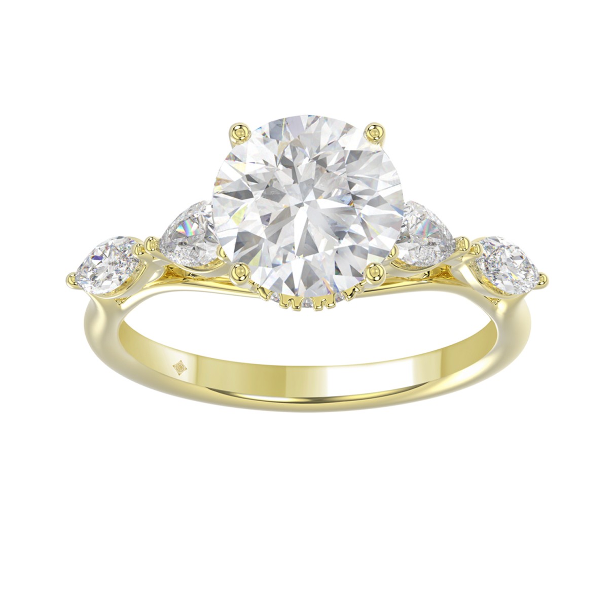 LADIES RING 2.50CT ROUND/PEAR/MARQUISE DIAMOND 14K YELLOW GOLD (CENTER STONE ROUND DIAMOND 2.00CT)