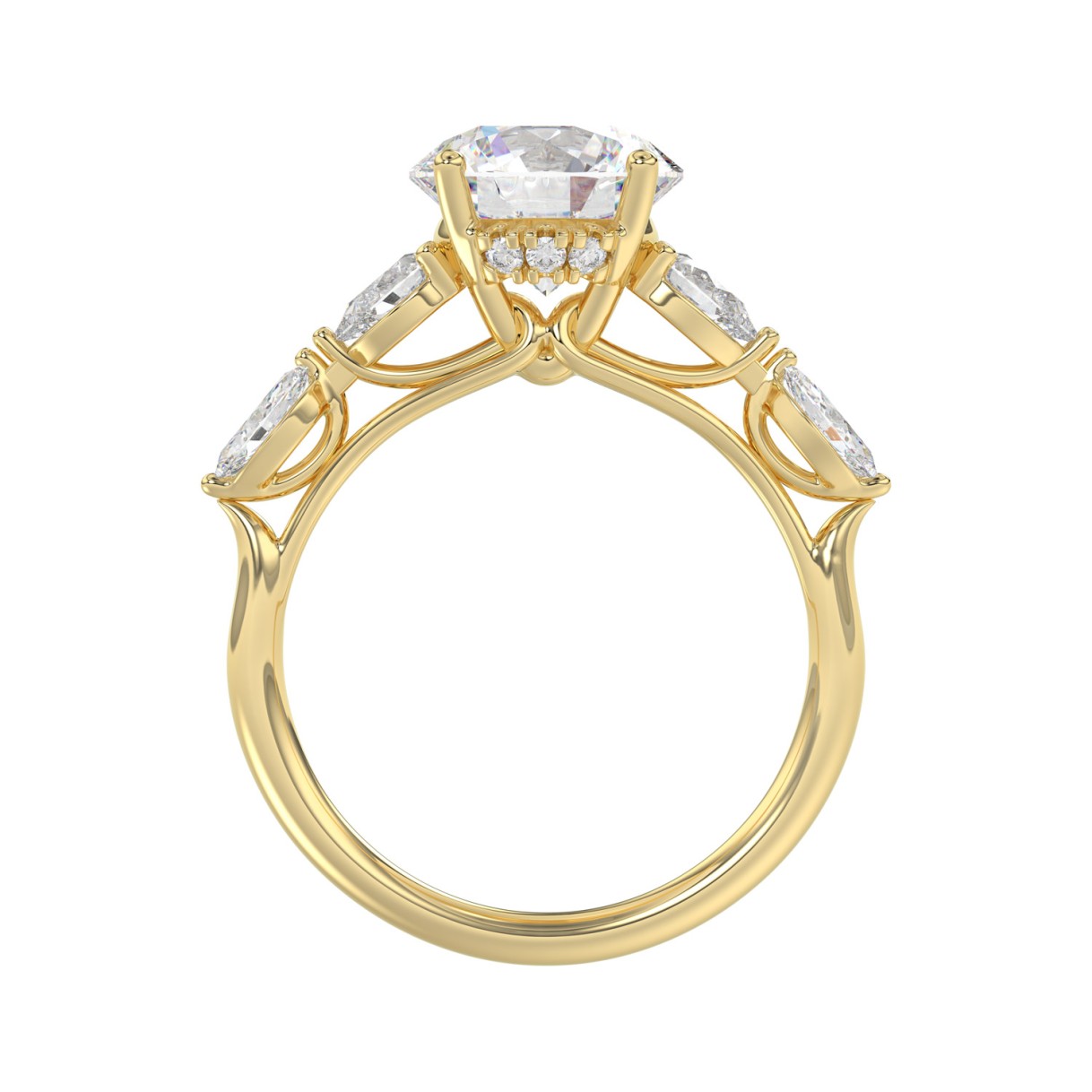 LADIES RING 2 1/2CT ROUND/PEAR/MARQUISE DIAMOND 14K YELLOW GOLD (CENTER STONE ROUND DIAMOND 2.00CT)