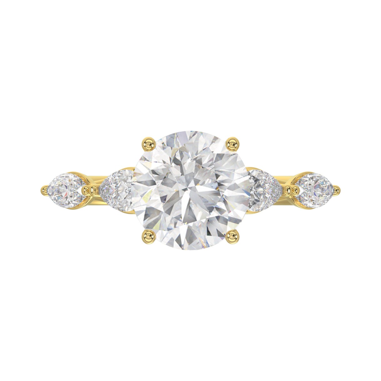 LADIES RING 2 1/2CT ROUND/PEAR/MARQUISE DIAMOND 14K YELLOW GOLD (CENTER STONE ROUND DIAMOND 2.00CT)