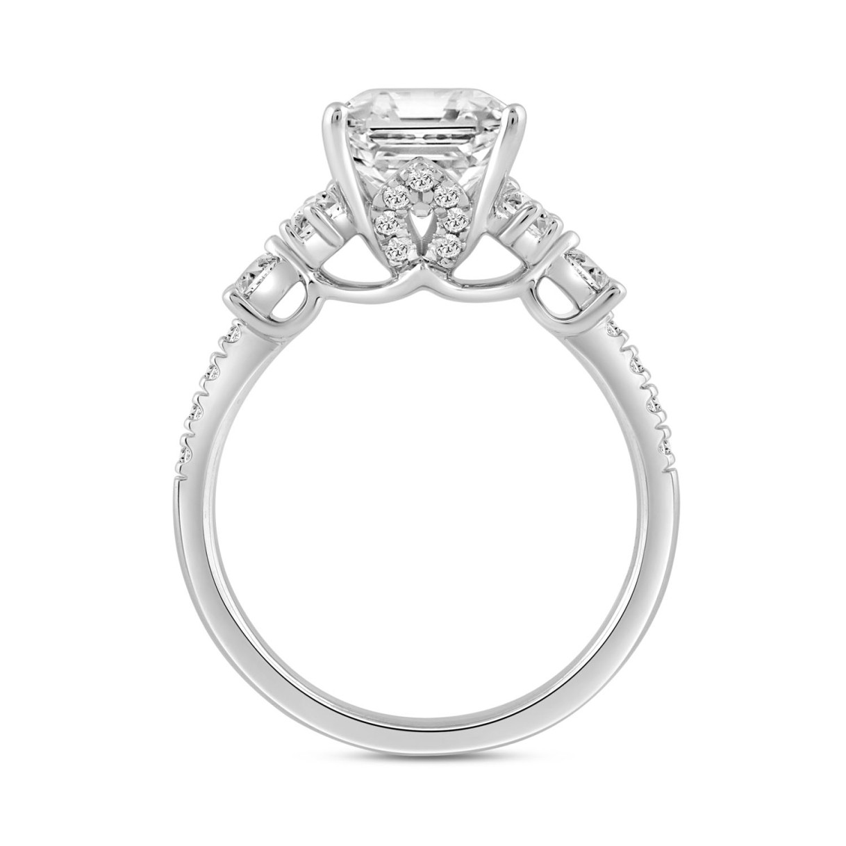 LADIES RING 3 3/4CT ROUND/MARQUISE DIAMOND 14K WHITE GOLD (CENTER STONE EMERALD DIAMOND 3.00CT)