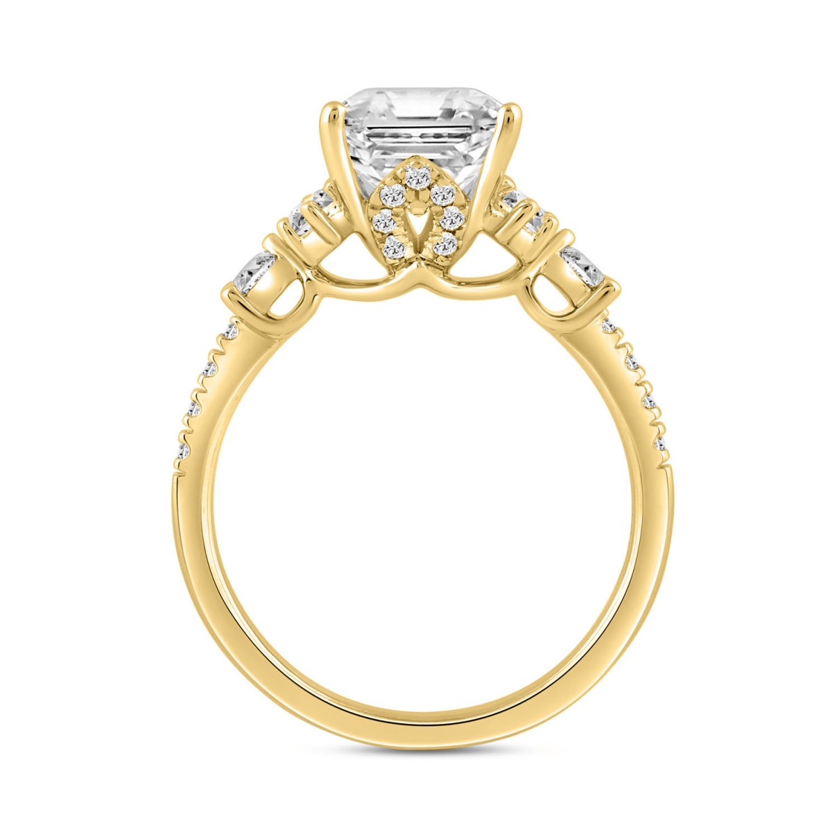 LADIES RING 3.75CT ROUND/MARQUISE DIAMOND 14K YELLOW GOLD (CENTER STONE EMERALD DIAMOND 3.00CT)