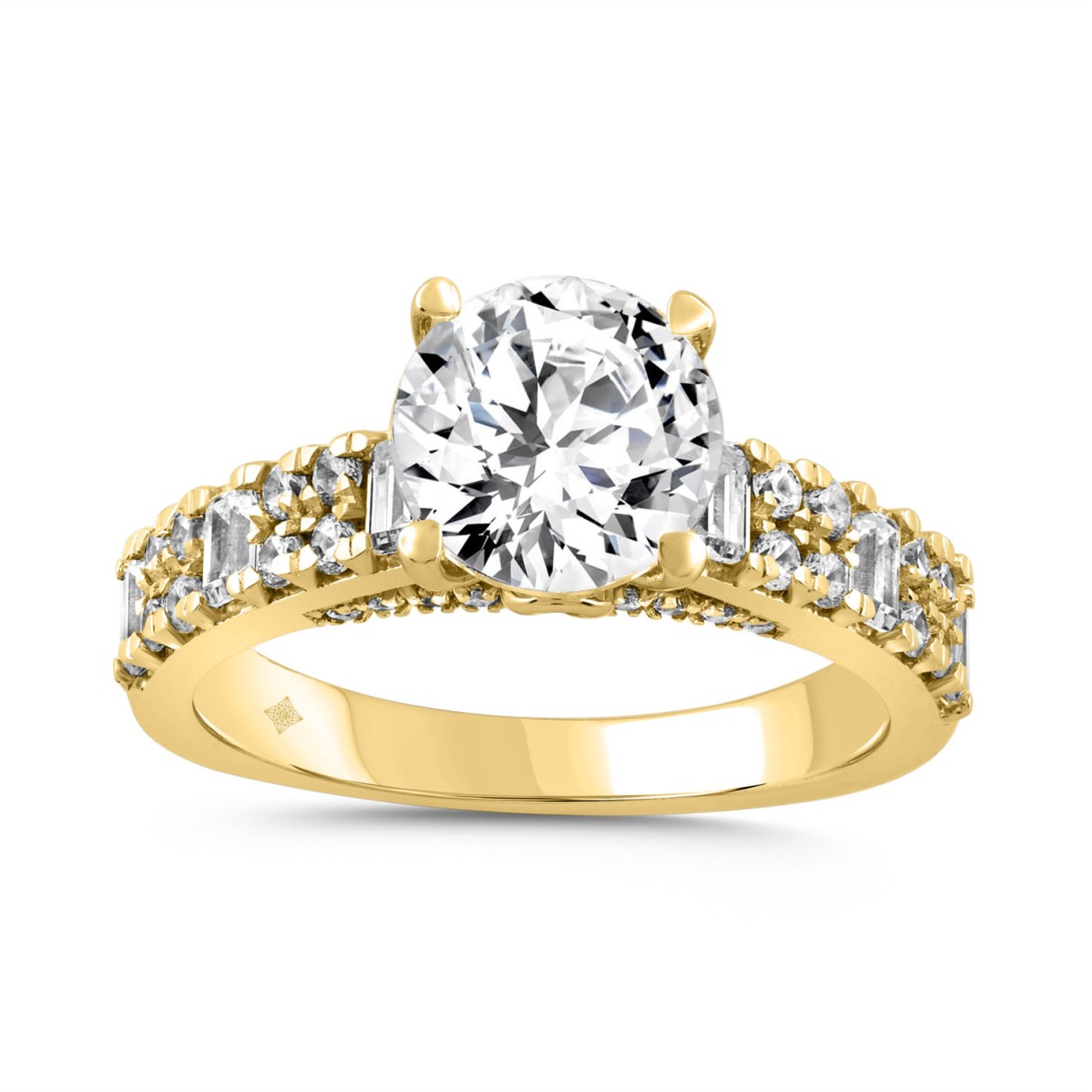 LADIES RING 3CT ROUND/EMERALD DIAMOND 14K YELLOW GOLD (CENTER STONE ROUND DIAMOND 2.00CT)