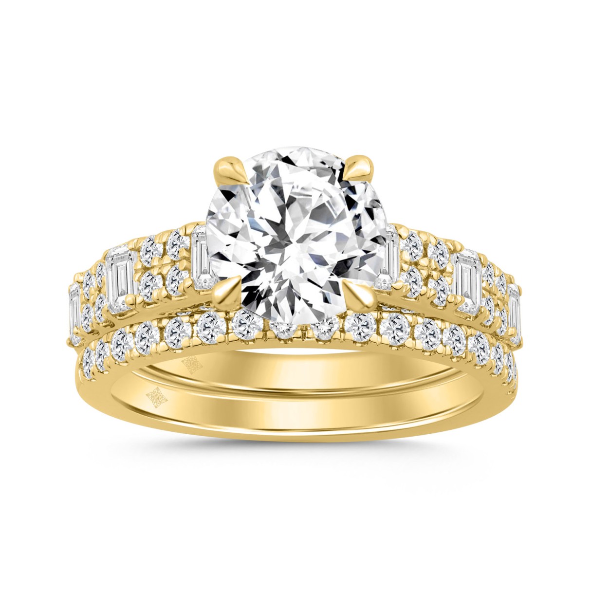 14K YELLOW GOLD 3.00CT ROUND/EMERALD DIAMOND LADIE...