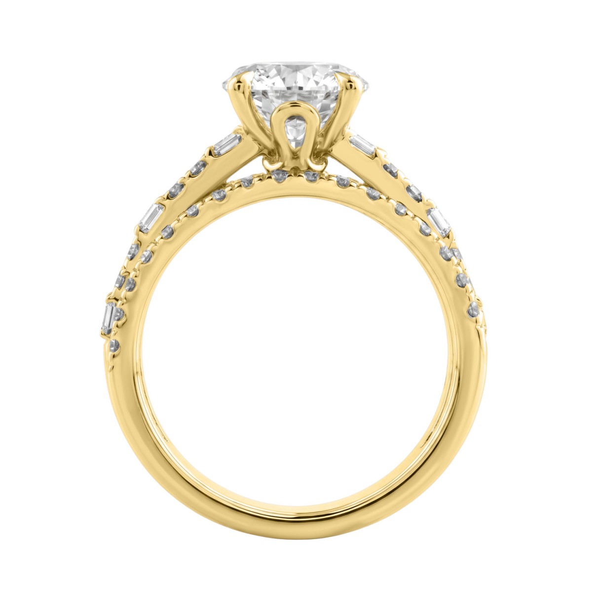 14K YELLOW GOLD 3.00CT ROUND/EMERALD DIAMOND LADIES BRIDAL SET (CENTER STONE ROUND DIAMOND 2.00CT)