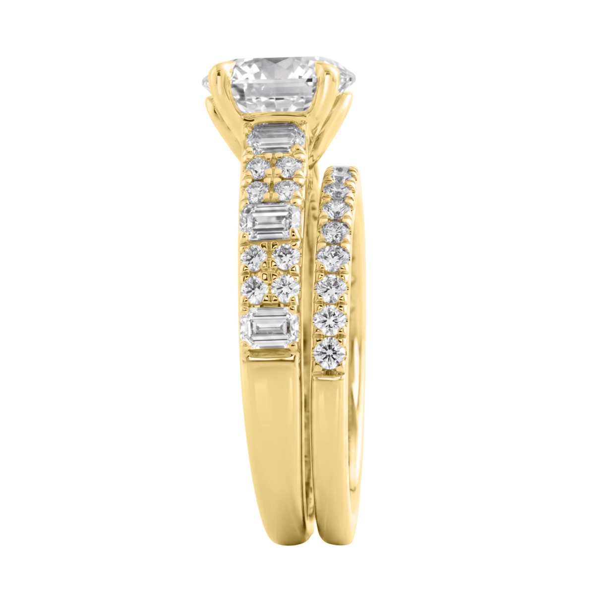 14K YELLOW GOLD 3.00CT ROUND/EMERALD DIAMOND LADIES BRIDAL SET (CENTER STONE ROUND DIAMOND 2.00CT)