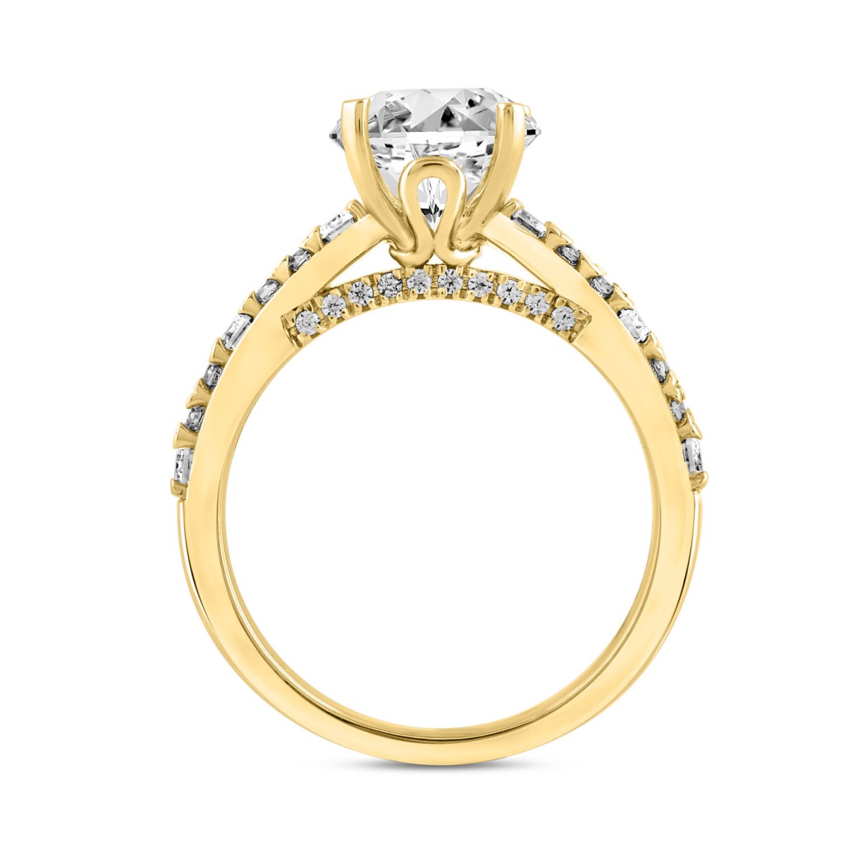 LADIES RING 3CT ROUND/EMERALD DIAMOND 14K YELLOW GOLD (CENTER STONE ROUND DIAMOND 2.00CT)