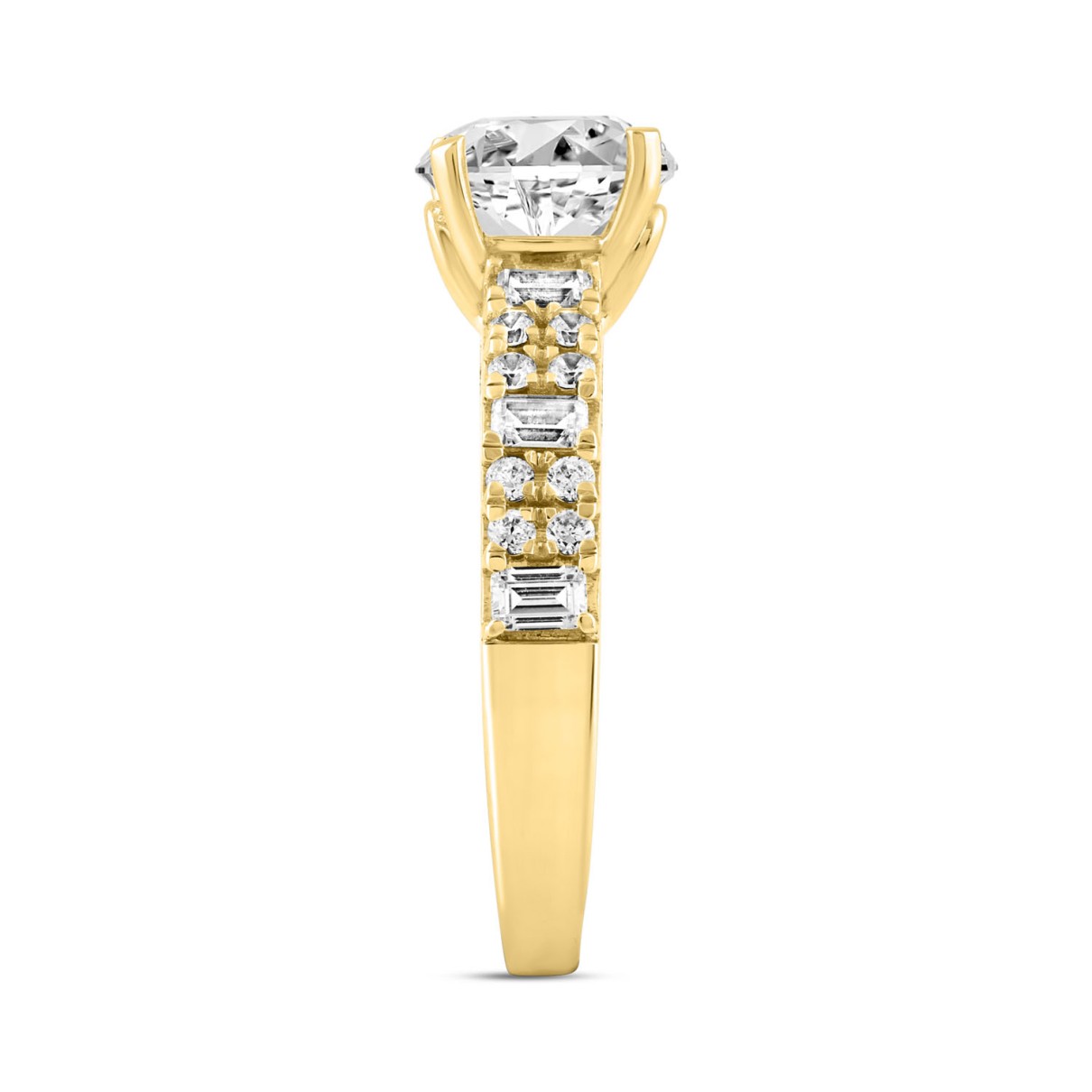 LADIES RING 3CT ROUND/EMERALD DIAMOND 14K YELLOW GOLD (CENTER STONE ROUND DIAMOND 2.00CT)