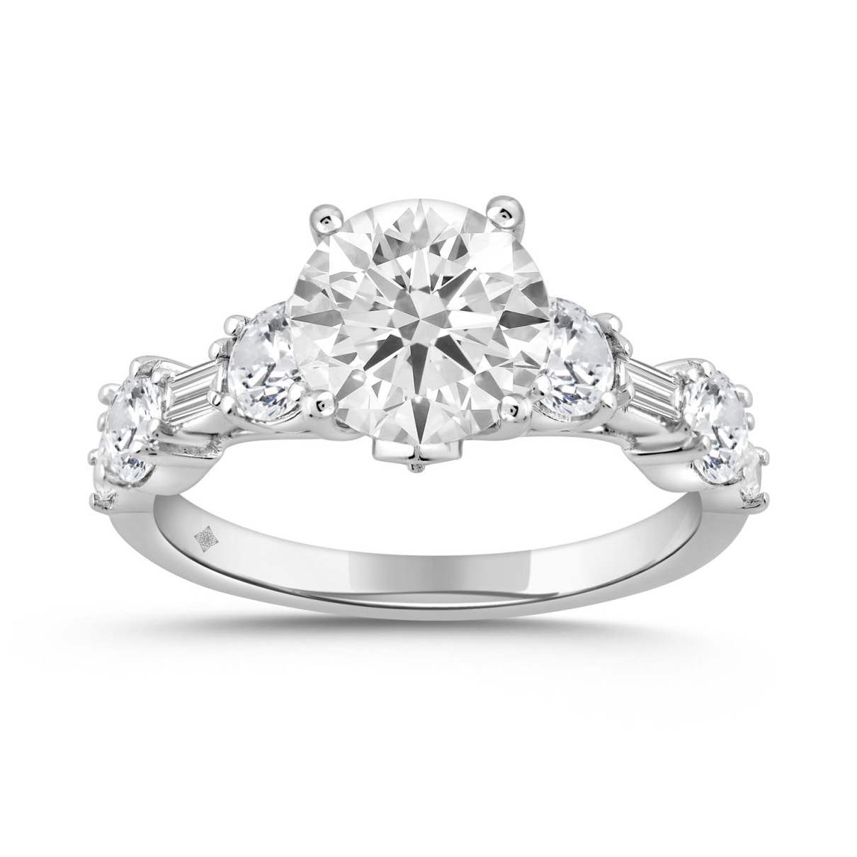 LADIES RING 3CT ROUND/BAGUETTE DIAMOND 14K WHITE G...