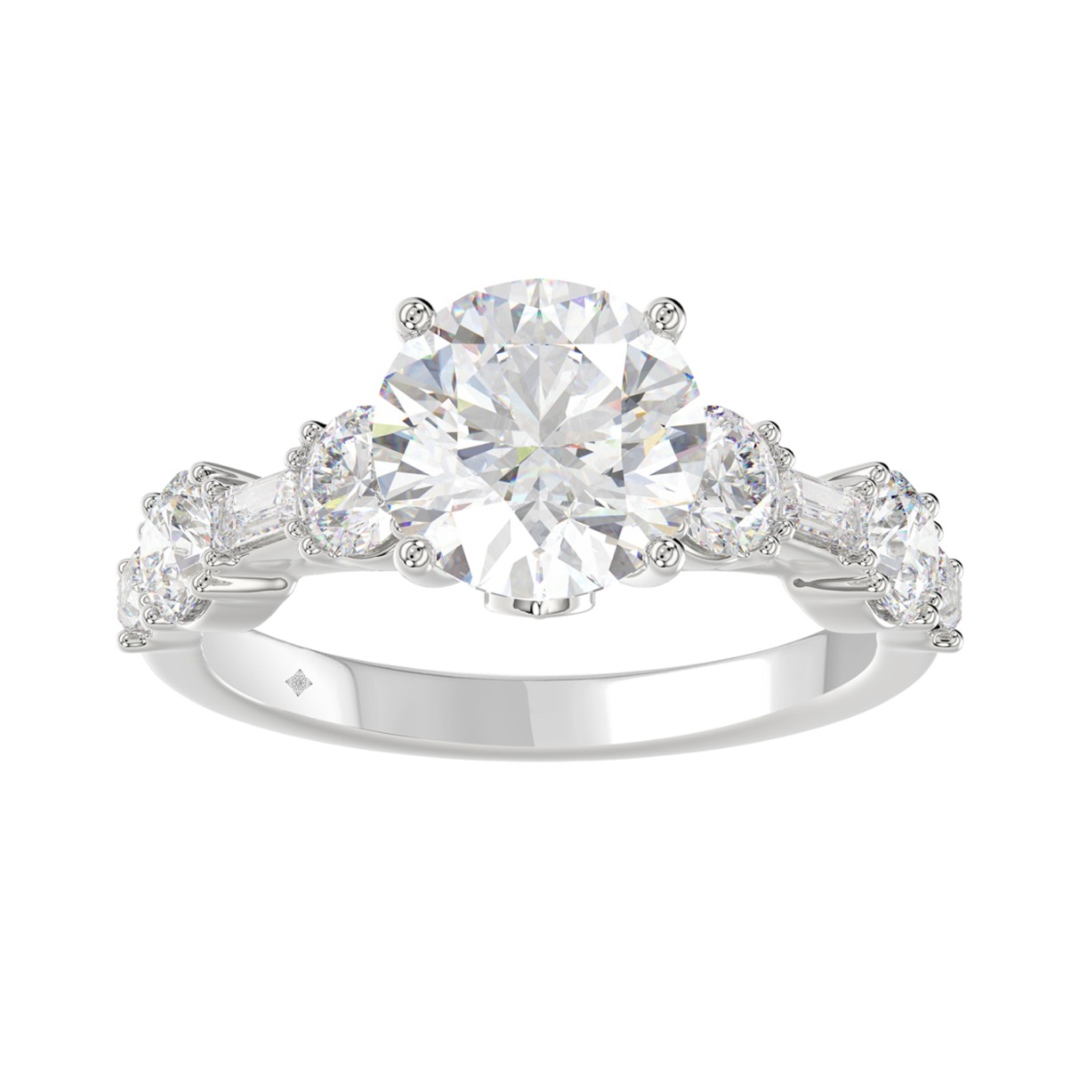 LADIES RING 3CT ROUND/BAGUETTE DIAMOND 14K WHITE GOLD (CENTER STONE ROUND DIAMOND 2.00CT)