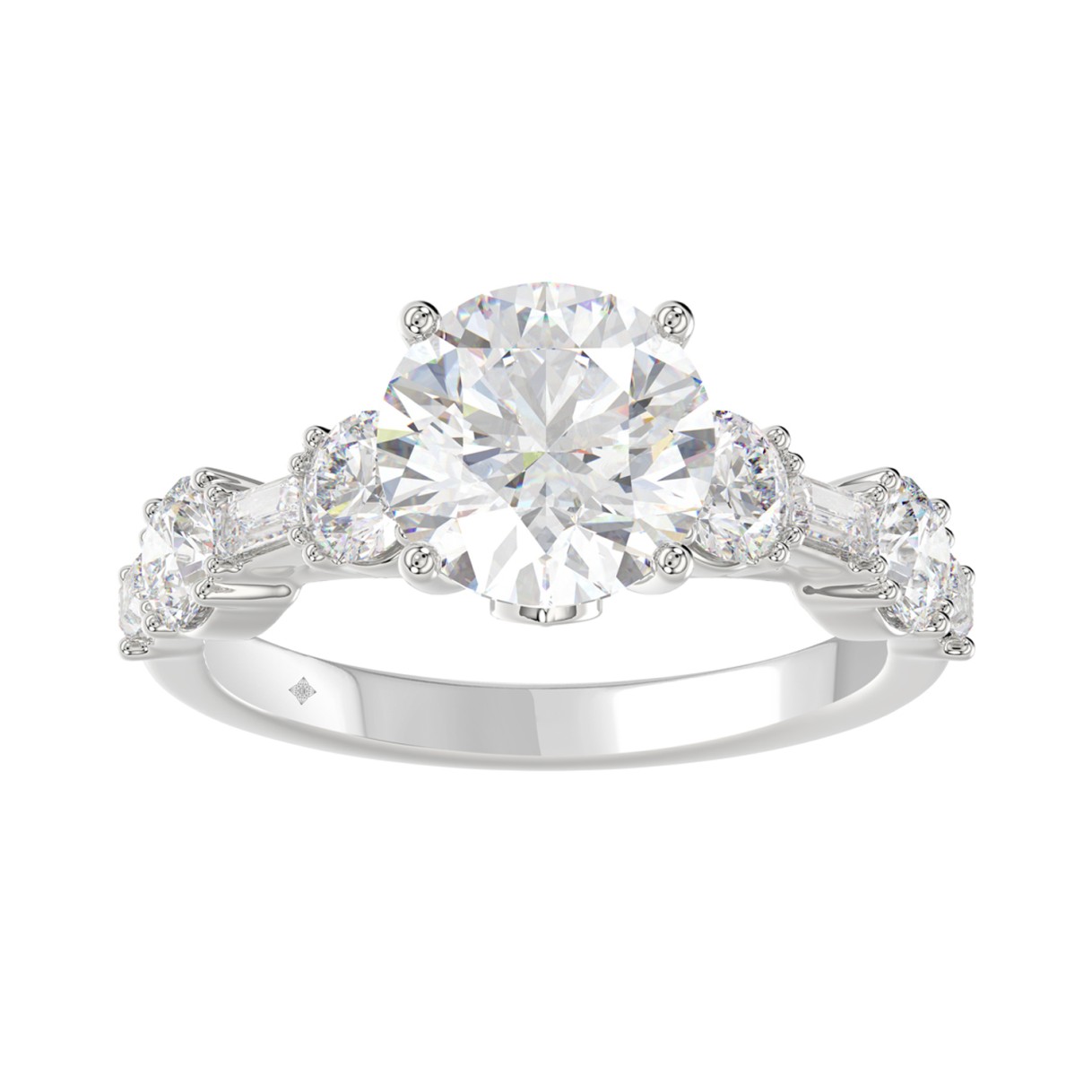LADIES RING 3CT ROUND/BAGUETTE DIAMOND 14K WHITE G...