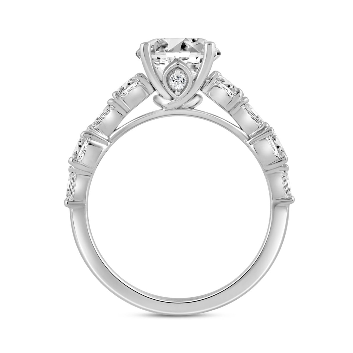 LADIES RING 3CT ROUND/BAGUETTE DIAMOND 14K WHITE GOLD (CENTER STONE ROUND DIAMOND 2.00CT)