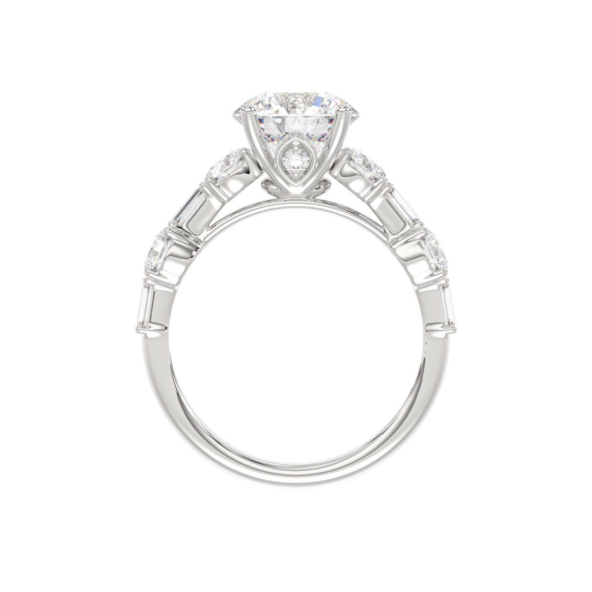 LADIES RING 3CT ROUND/BAGUETTE DIAMOND 14K WHITE GOLD (CENTER STONE ROUND DIAMOND 2.00CT)