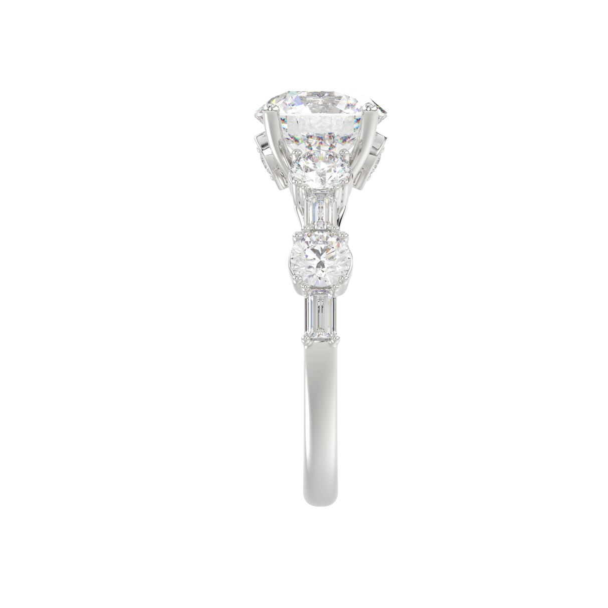 LADIES RING 3CT ROUND/BAGUETTE DIAMOND 14K WHITE GOLD (CENTER STONE ROUND DIAMOND 2.00CT)