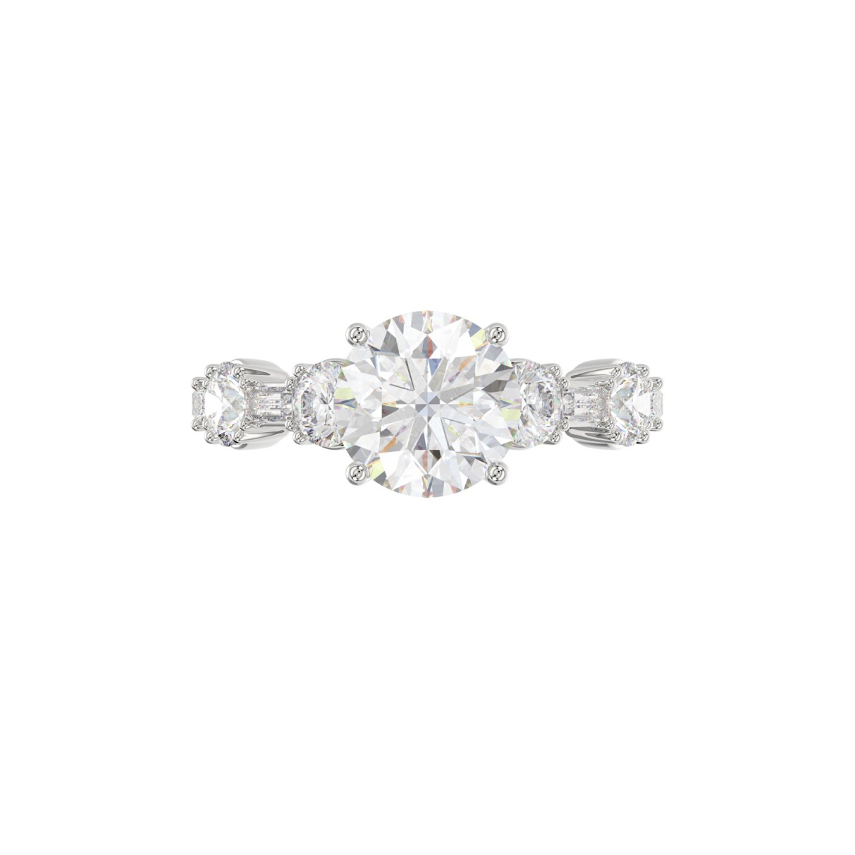 LADIES RING 3CT ROUND/BAGUETTE DIAMOND 14K WHITE GOLD (CENTER STONE ROUND DIAMOND 2.00CT)