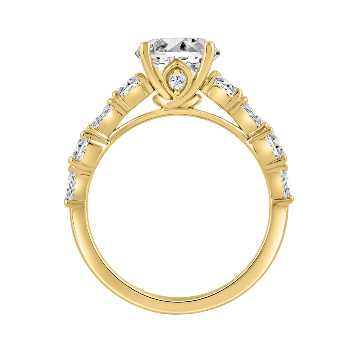 LADIES RING 3CT ROUND/BAGUETTE DIAMOND 14K YELLOW GOLD (CENTER STONE ROUND DIAMOND 2.00CT)