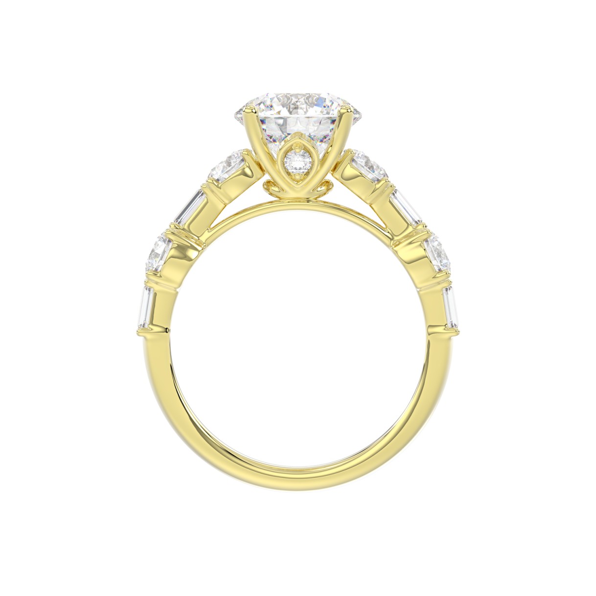 LADIES RING 3CT ROUND/BAGUETTE DIAMOND 14K YELLOW GOLD (CENTER STONE ROUND DIAMOND 2.00CT)