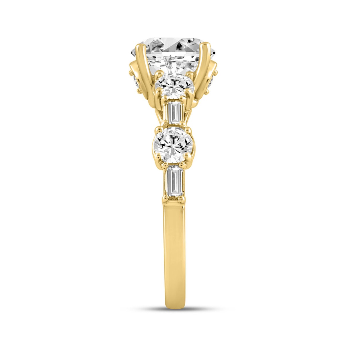 LADIES RING 3CT ROUND/BAGUETTE DIAMOND 14K YELLOW GOLD (CENTER STONE ROUND DIAMOND 2.00CT)