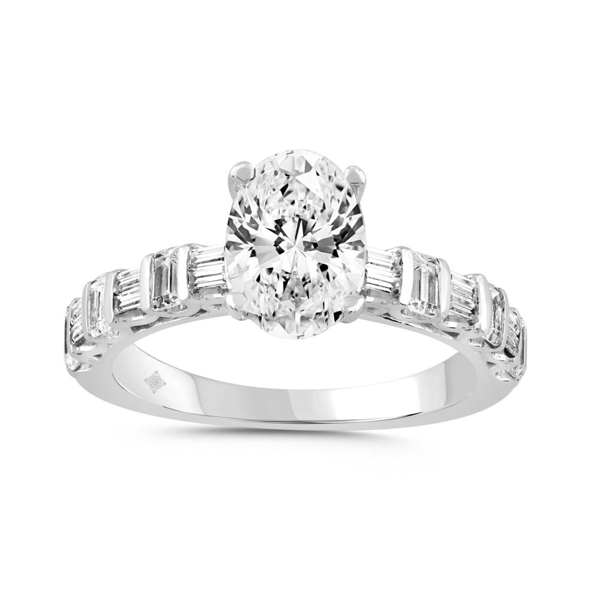 LADIES RING 3CT ROUND/OVAL/BAGUETTE/EMERALD DIAMOND 14K WHITE GOLD (CENTER STONE OVAL DIAMOND 2.00CT)