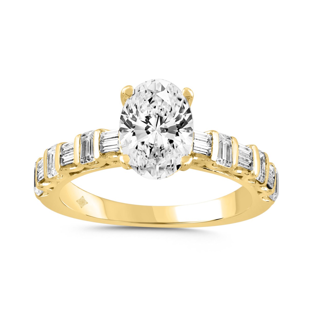 LADIES RING 3CT ROUND/OVAL/BAGUETTE/EMERALD DIAMOND 14K YELLOW GOLD (CENTER STONE OVAL DIAMOND 2.00CT)